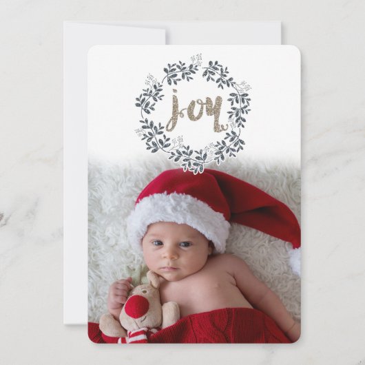 JOY Leaf Wreath Rustic Festive Carte photo de vaca (Devant)