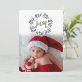 JOY Leaf Wreath Rustic Festive Carte photo de vaca (Debout devant)