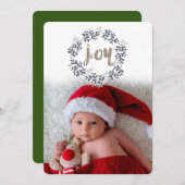 JOY Leaf Wreath Rustic Festive Carte photo de vaca (Devant / Derrière)