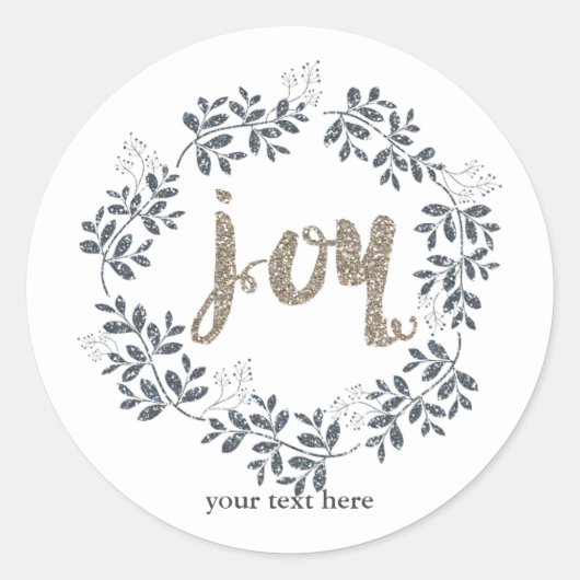 JOY Leaf Wreath Rustic Holiday Silver Gold Sticker (Devant)