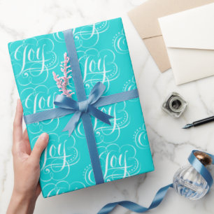 JOY Lettering Fashionable Floured Aqua Blue Cadeaupapier