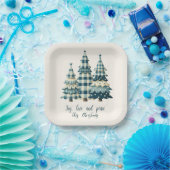 Joy, Love and Peace Blauwe geruite kerstbomen Papieren Bordje (Feest)