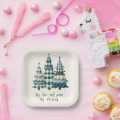 Joy, Love and Peace Blauwe geruite kerstbomen Papieren Bordje (Feest)