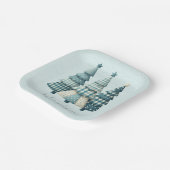 Joy, Love and Peace Blauwe geruite kerstbomen Papieren Bordje (Gebogen)