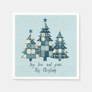 Joy, Love and Peace Blauwe geruite kerstbomen Servet