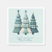 Joy, Love and Peace Blauwe geruite kerstbomen Servet (Voorkant)