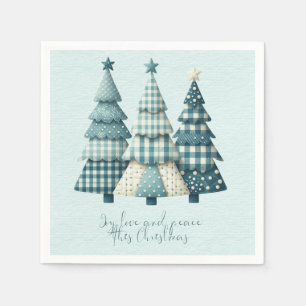 Joy, Love and Peace Blauwe geruite kerstbomen Servet
