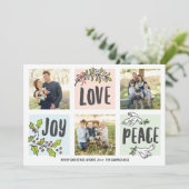 Joy Love and Peace Trois photos Carte de vacances (Debout devant)