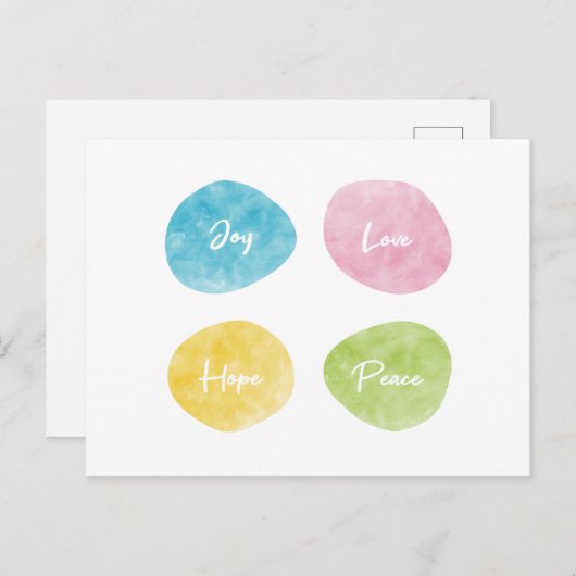 Joy Love Hope Peace Waterverf Pebbles Briefkaart (Voorkant / Achterkant)