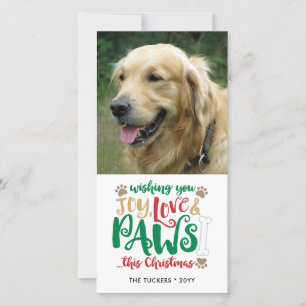 Joy Love Paws Dog kerstfoto Feestdagenkaart