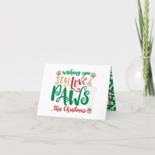 Joy Love Paws Dog Merry Kerstroet en Groen Feestdagen Kaart