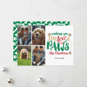 Joy Love Paws Kerstmis Green 4-foto Feestdagenkaart