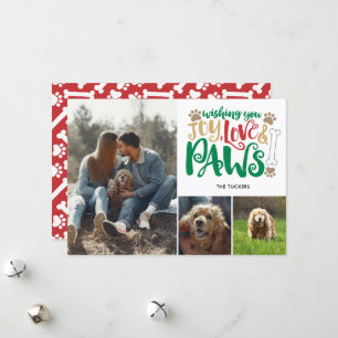 Joy Love Paws Peace Dog Red Green 3-foto Feestdagenkaart