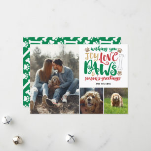 Joy Love Paws Season Greetings Green Dog 3-Foto Feestdagenkaart