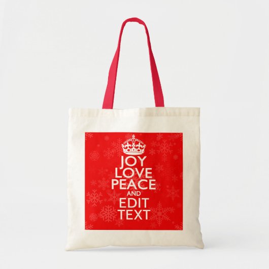 Joy Love Peace and Jouw tekst Red Accent Snowflake Tote Bag (Voorkant)