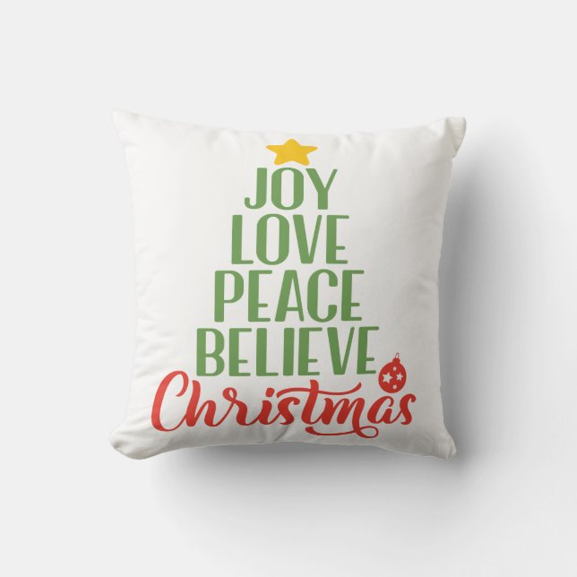 Joy Love Peace Believe Christmas Sierkussen (Voorkant)