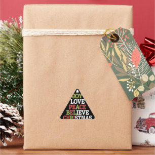 Joy Love Peace Believe Christmas Tree Family Driehoek Sticker