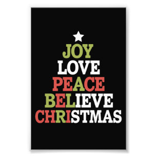 Joy Love Peace Believe Christmas Tree Family Foto Afdruk