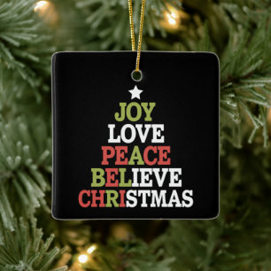 Joy Love Peace Believe Christmas Tree Family Keramisch Ornament