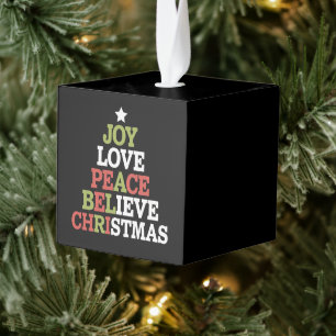 Joy Love Peace Believe Christmas Tree Family Kubus Ornament