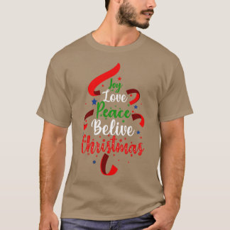 Joy Love Peace Believe kerstboom T-shirt