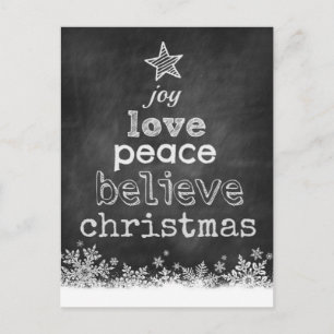 Joy Love Peace Believe Kerstmis Briefkaart
