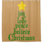 Joy, Love, Peace, Believe, Kerstmis Douchegordijn (Voorkant)