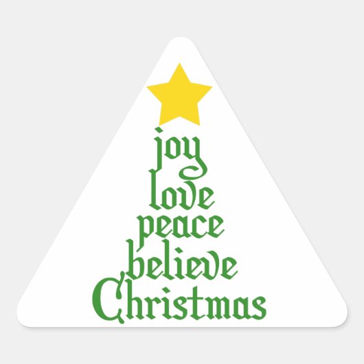 Joy, Love, Peace, Believe, Kerstmis Driehoek Sticker (Voorkant)