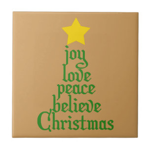 Joy, Love, Peace, Believe, Kerstmis Tegeltje