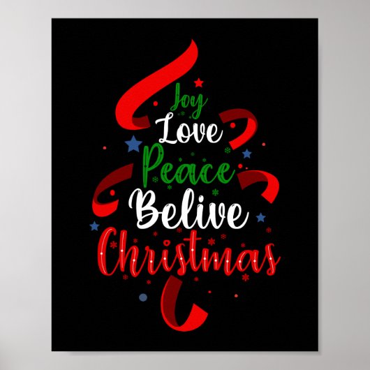 Joy Love Peace Belive Kerstmis Poster (Voorkant)
