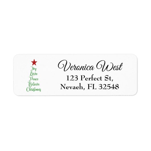 Joy Love Peace Geloof Kerstboom Met Rood Etiket (Voorkant)