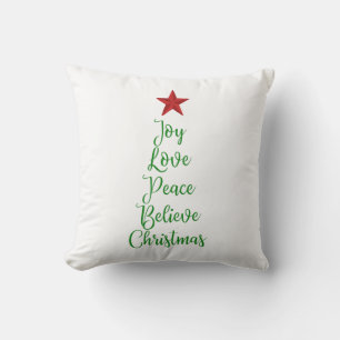 Joy Love Peace Geloof Kerstboom Met Rood Kussen