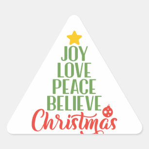 Joy, Love, Peace, Geloof Kerstmis Driehoek Sticker