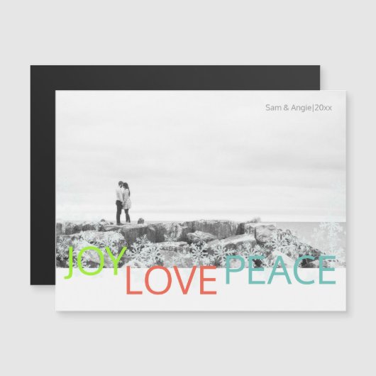 Joy Love Peace Minimalist Carte postale photo magn (Devant / Derrière)
