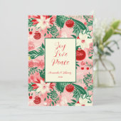 Joy Love Peace Pink Red Floral Carte de Noël (Debout devant)