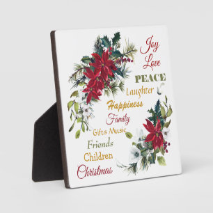 Joy Love Peace Poinsettia Kerstmis Fotoplaat