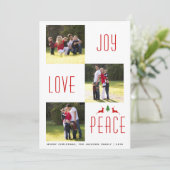 Joy Love Peace rode, witte kerstfotokaart Kaart (Staand voorkant)