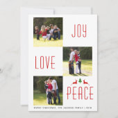 Joy Love Peace rouge, carte photo de Noël blanche (Devant)