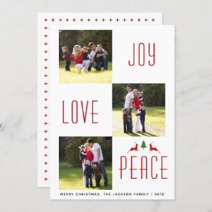 Joy Love Peace rouge, carte photo de Noël blanche