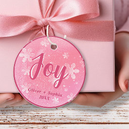 Joy Love Pink Snowflakes Kerstvakantie Custom Bedankjes Labels