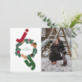 Joy met foto en geïllustreerde kerstkrans feestdagenkaart (Staand voorkant)