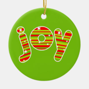 JOY met Kerstmis, rode en groene strepen Keramisch Ornament