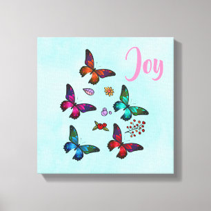 Joy met  Little Butterflies Illustratie Canvas Afdruk