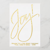 Joy! Minimale kerstgoud en witte foto terug Folie Feestdagenkaart (Voorkant)