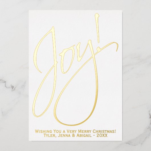 Joy! Minimale kerstgoud en witte foto terug Folie Feestdagenkaart (Voorkant)