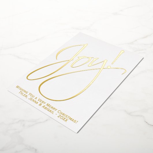 Joy! Minimale kerstgoud en witte foto terug Folie Feestdagenkaart (Gedraaid)