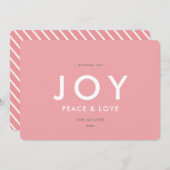 JOY Minimalist Modern Pink Christmas Kaart (Voorkant / Achterkant)