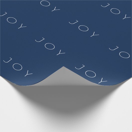 Joy Minimalist Navy Blue Typography Pattern Cadeaupapier (Hoek)