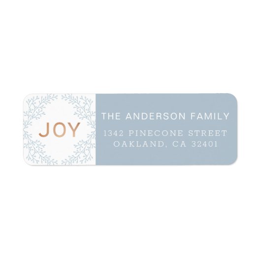 Joy | Modern Dusty Blue Holiday-adres Etiket (Voorkant)