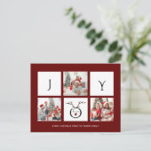 JOY Modern Fun Script Photo Collage Whimsical Holi Briefkaart (Staand voorkant)